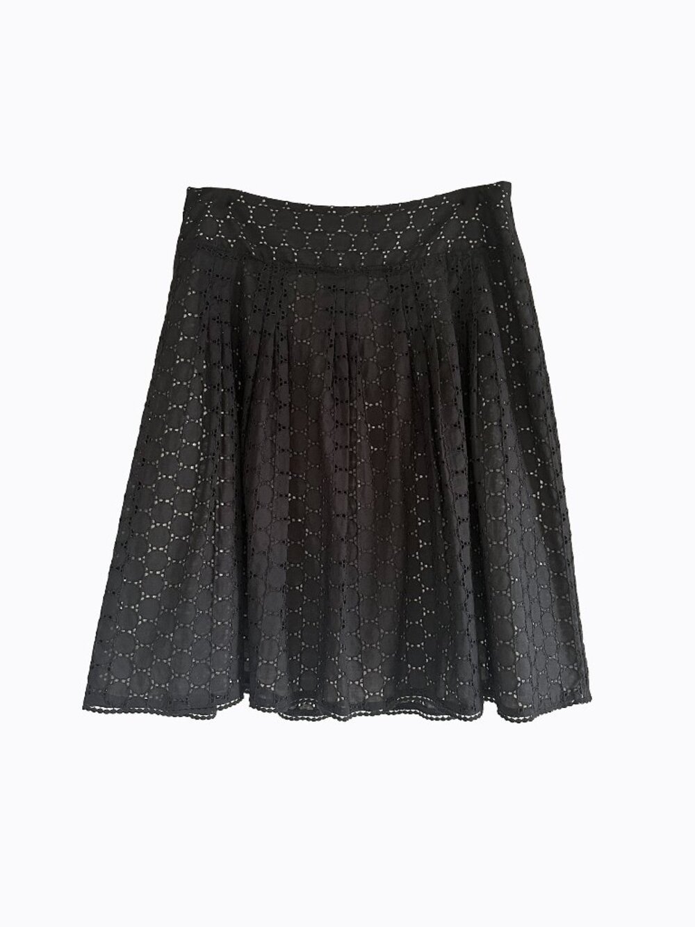 Black Eyelet Pleated Midi Skirt 8 Cotton Embroidered Boho Cottagecore Whimsigoth